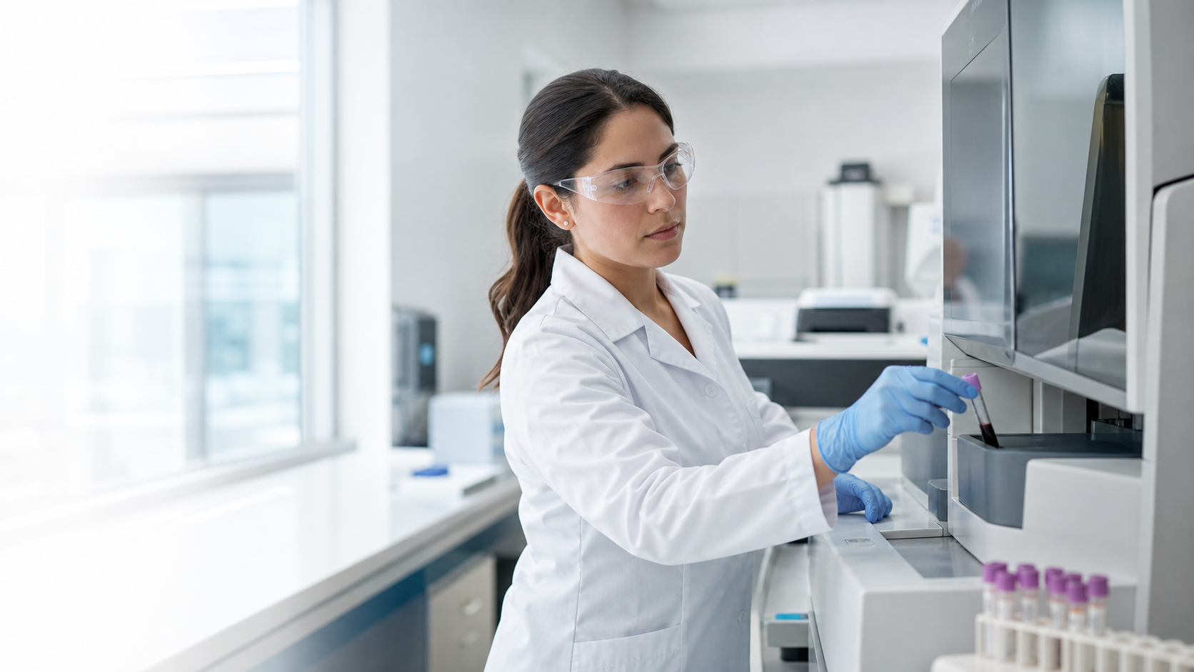 Profissional trabalhando em laboratório clínico